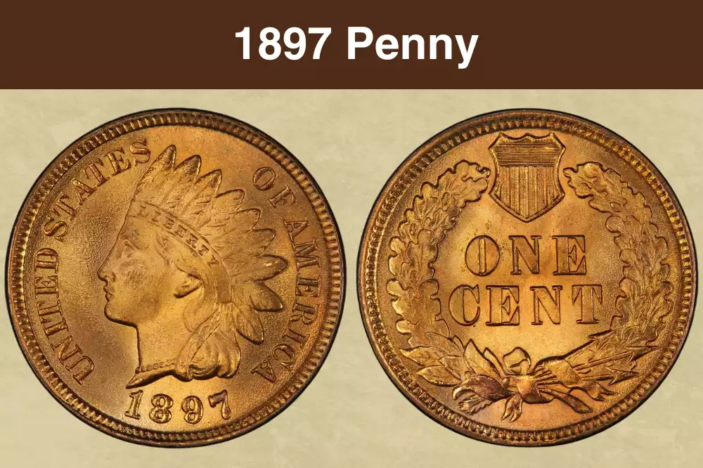 1897 Indian Head Penny obverse and reverse showing James B. Longacre's design with Lady Liberty in feathered headdress